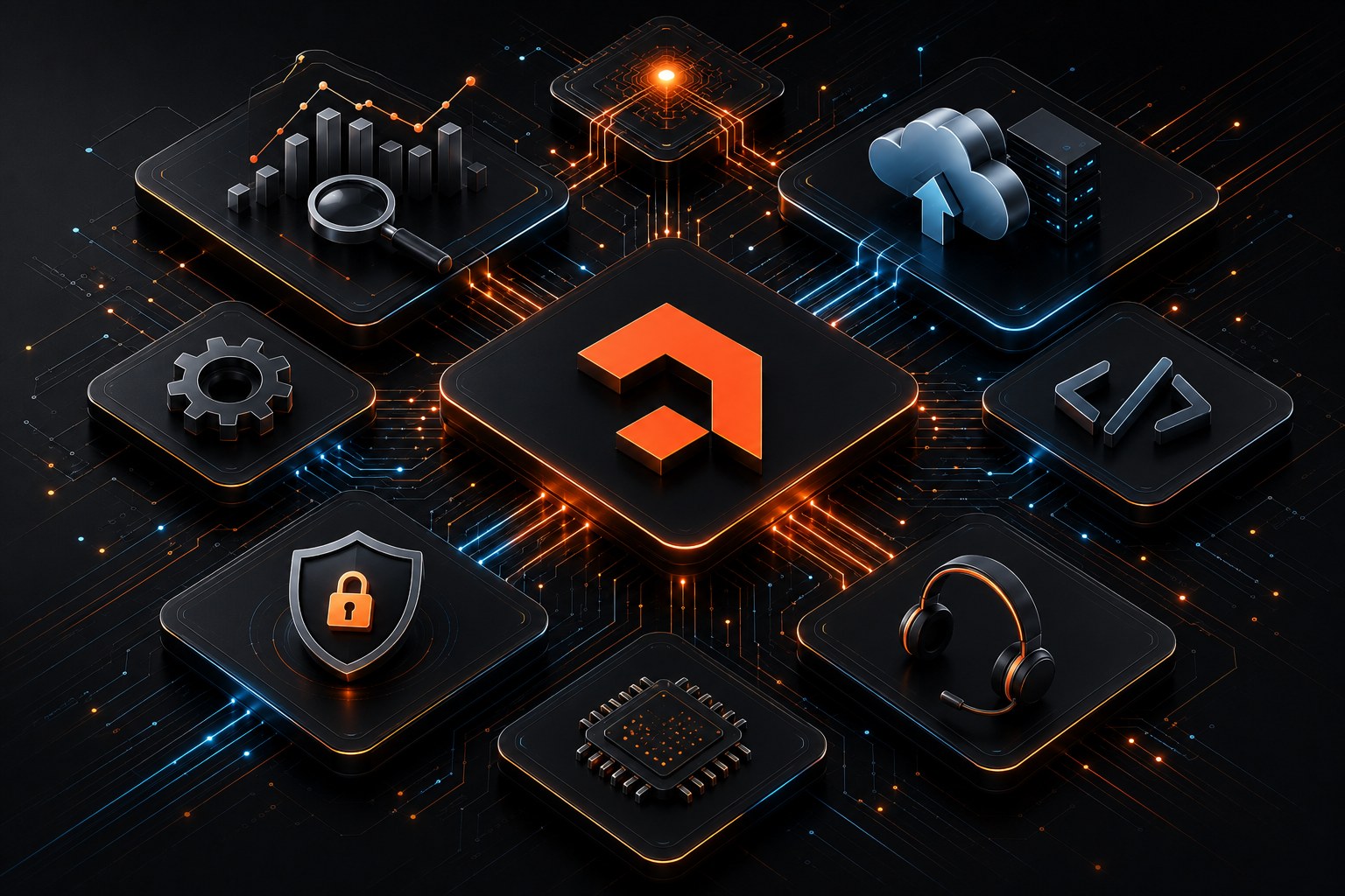 AGSL technology ecosystem connecting analytics, cloud, cybersecurity, development, procurement, and support to the AGSL core